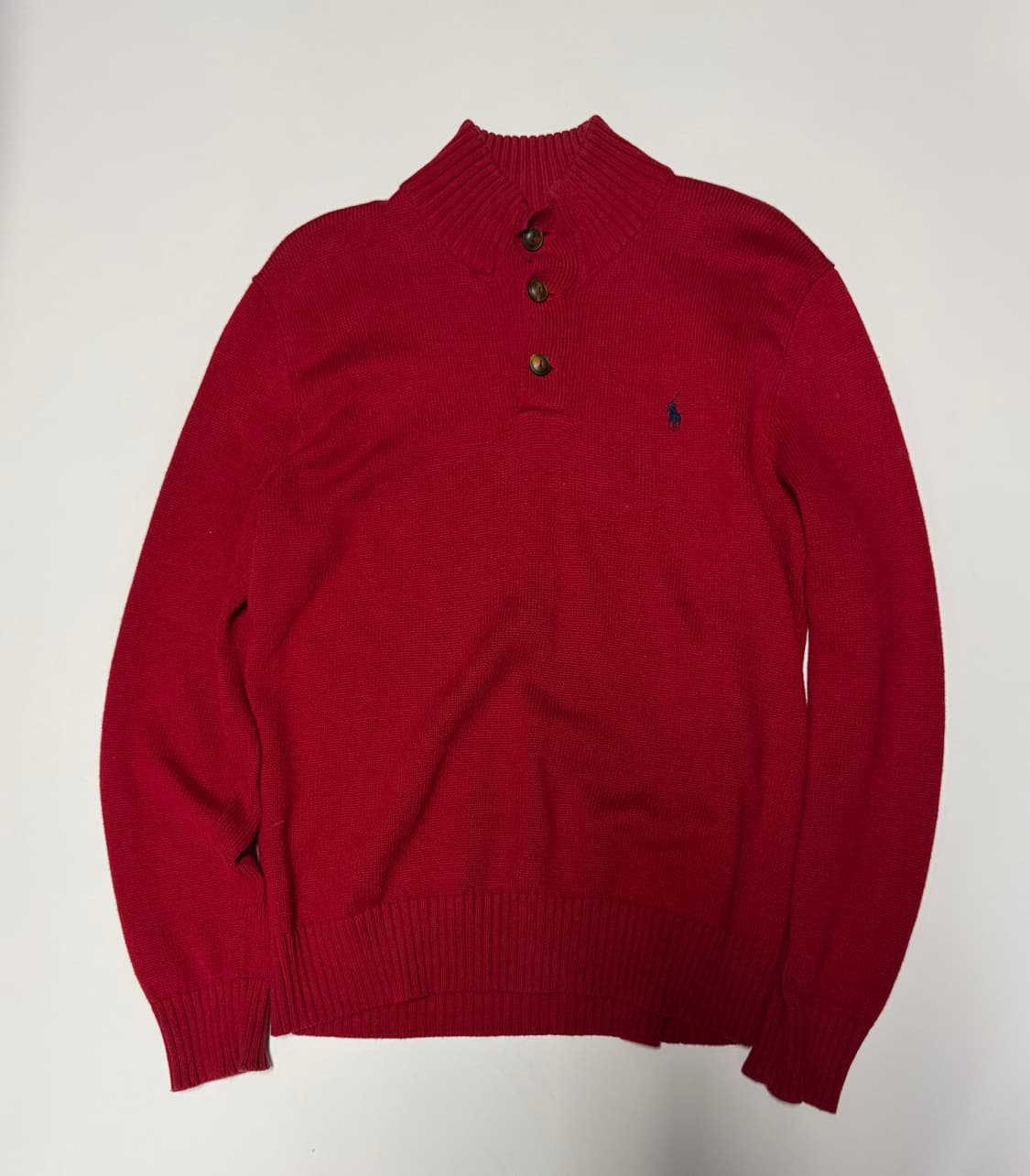 폴로 랄프로렌 단추 반집업 코튼 니트 레드 L 상품이미지1