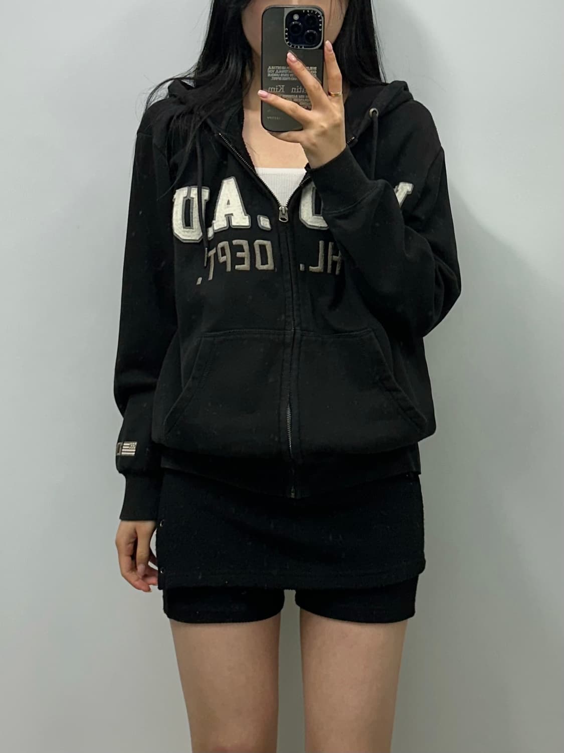 후아유 y2k 와투케 블랙 후드집업 상품이미지1