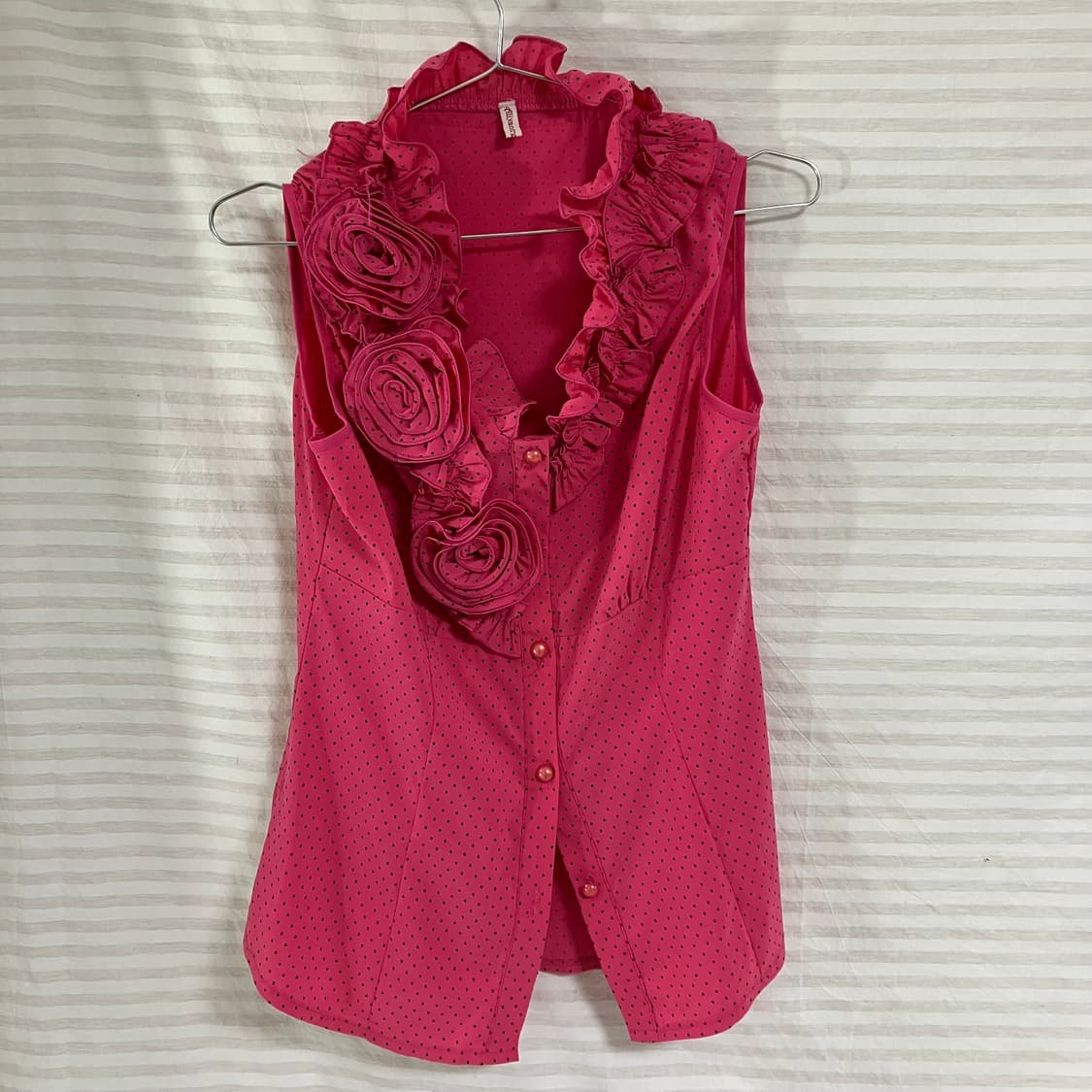 빈티지 핫핑크 땡땡이 로즈 블라우스 1062 모리걸 y2k 스트릿 갸루  상품이미지1