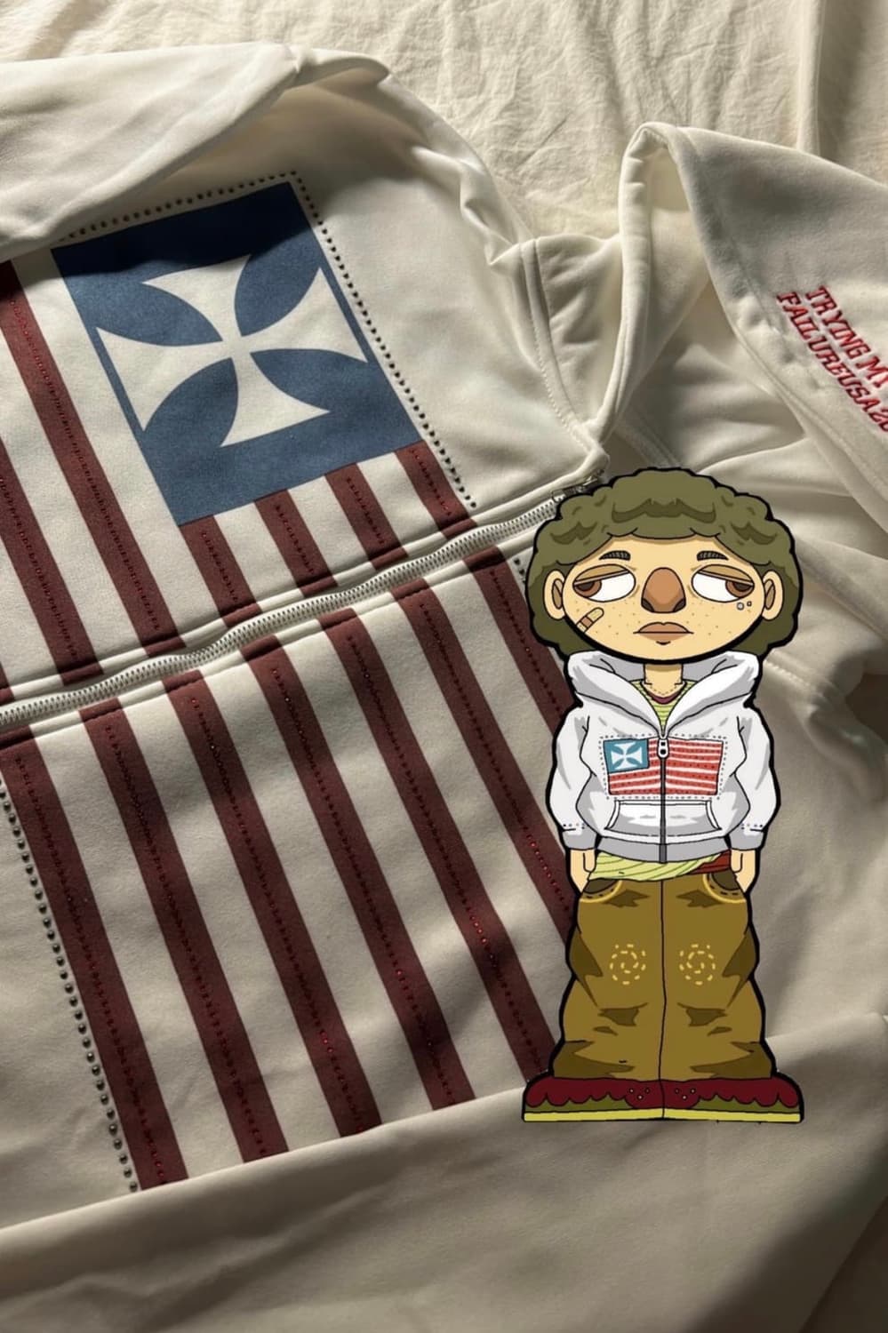 성조기 보석 빈티지 후드집업 화이트 상품이미지2