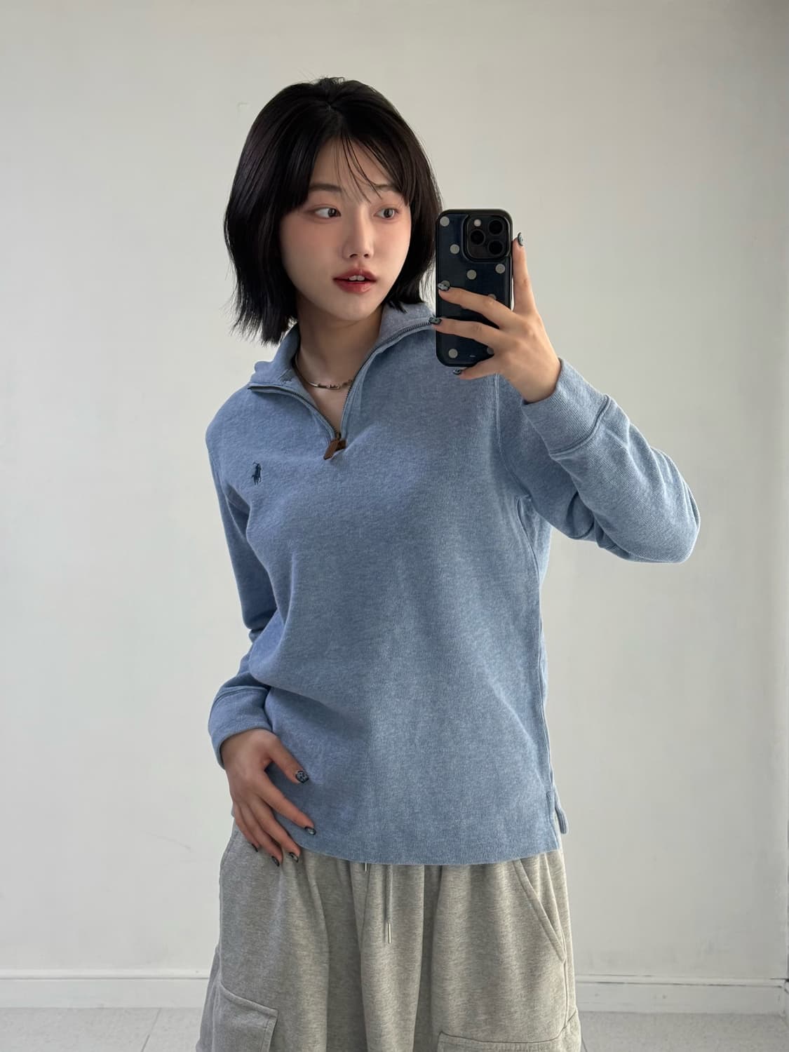 폴로 스카이블루 니트 반집업 상품이미지3