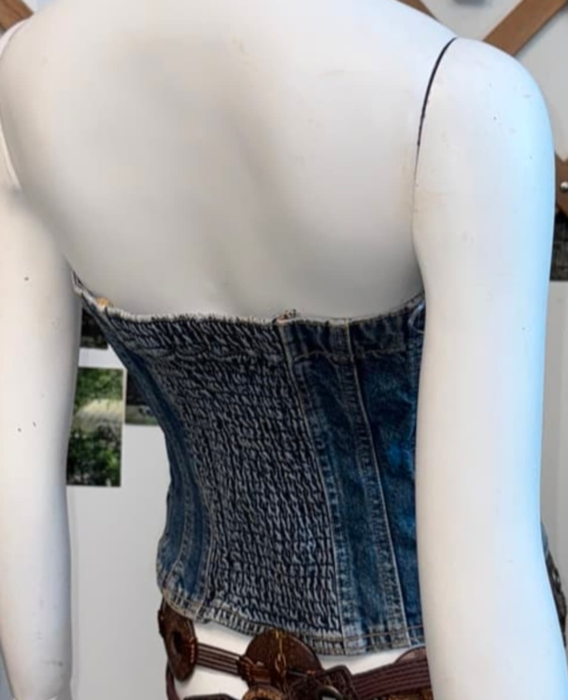 자라 zara 데님 튜브탑 슬리브리스 버클 디테일 tube top 새상품 상품이미지10