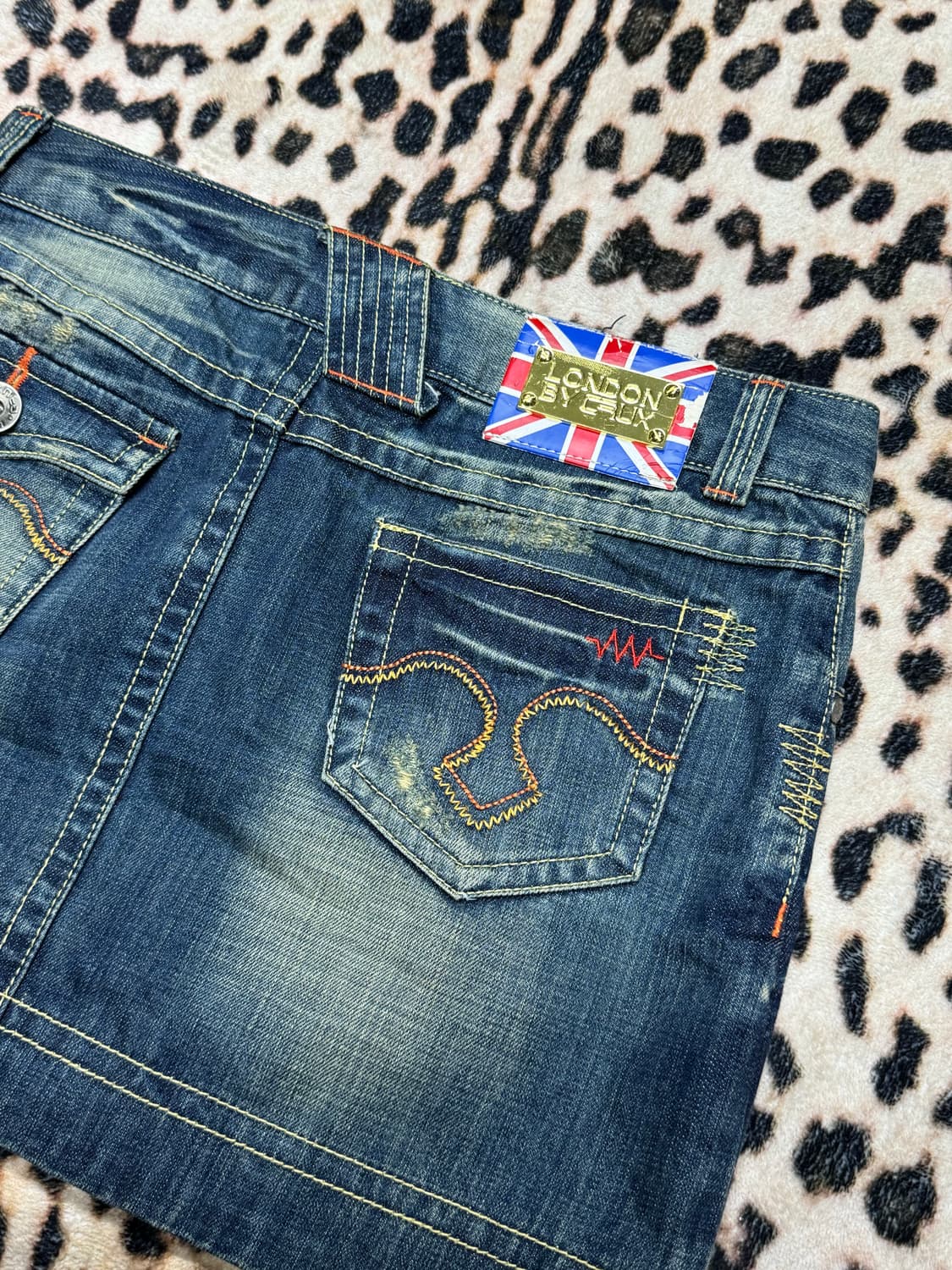 Y2K 스티치 펑크워싱 스터드 유니언잭 데님스커트  상품이미지4