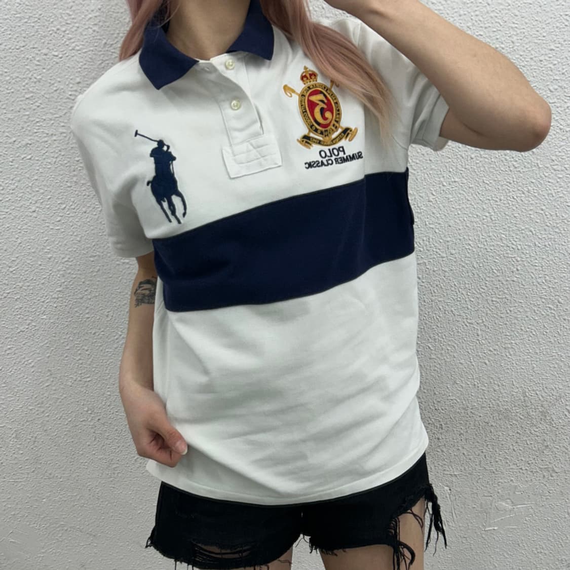 폴로 랄프로렌 치프키프 빅포니 네이비 배색 화이트 카라반팔 M 상품이미지1