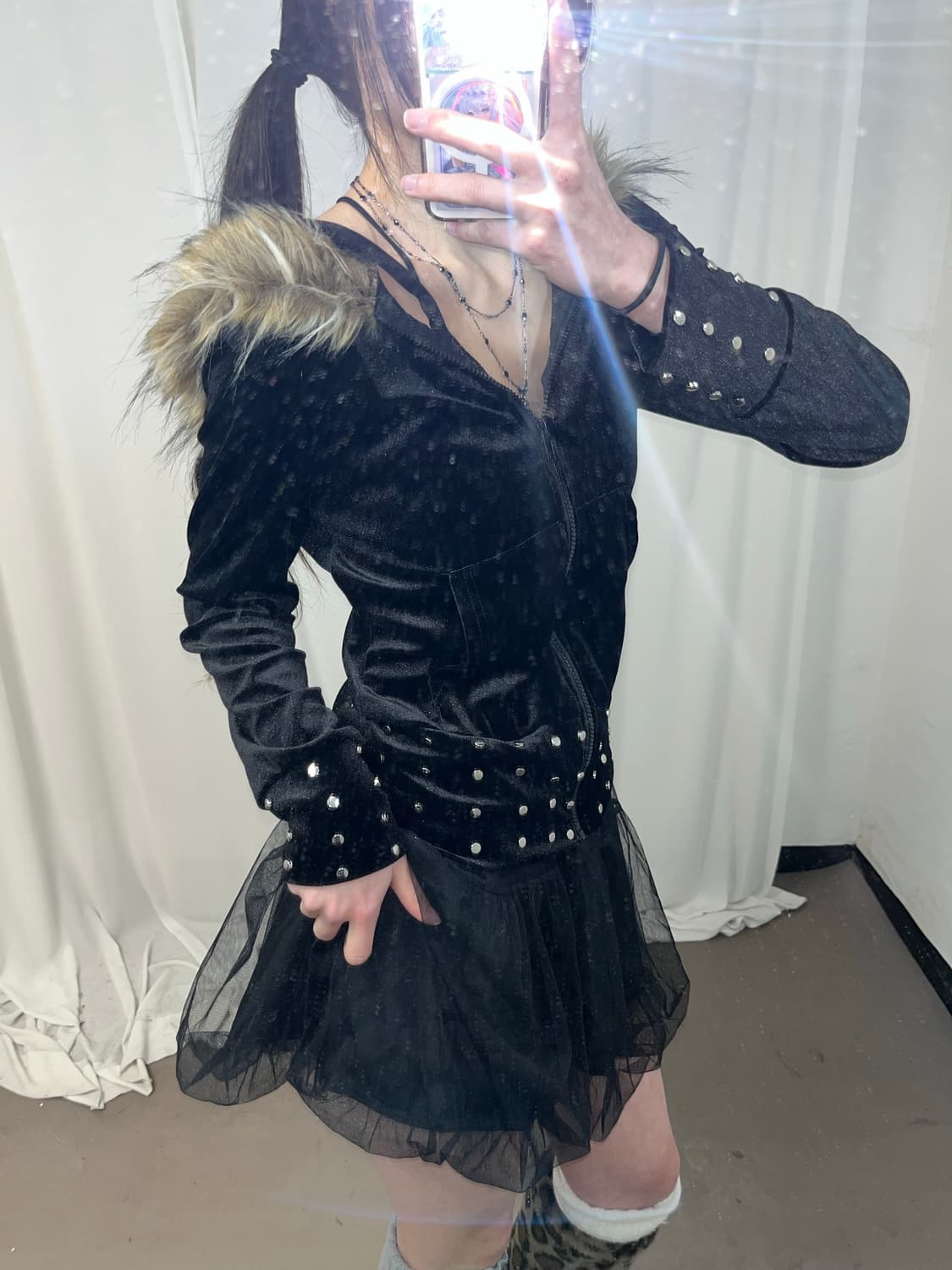 갸루st 울프죠 벨벳 후드집업  상품이미지4