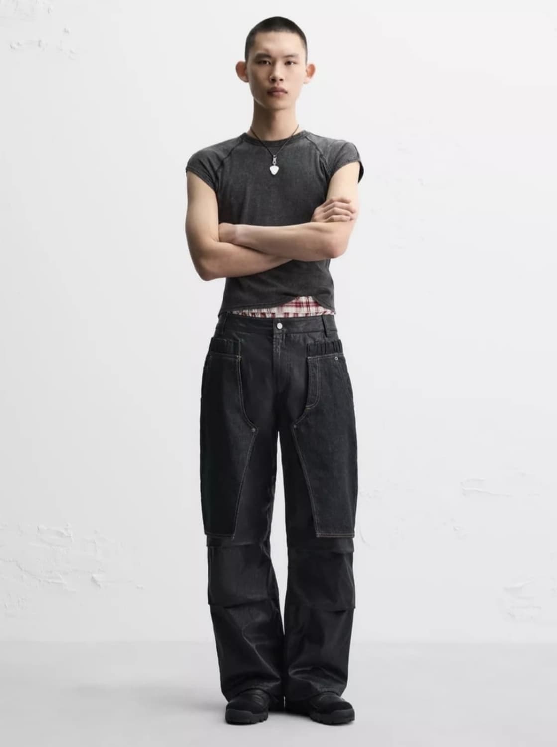 자라 앤더슨벨 컴바인드 레이어드 진 팬츠 42 블랙 상품이미지1