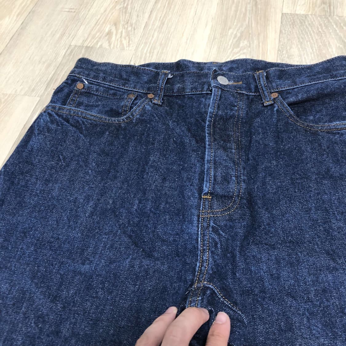 (M) 아웃스탠딩 30's 신치백 와이드 셀비지 데님 팬츠 인디고 데님 상품이미지4