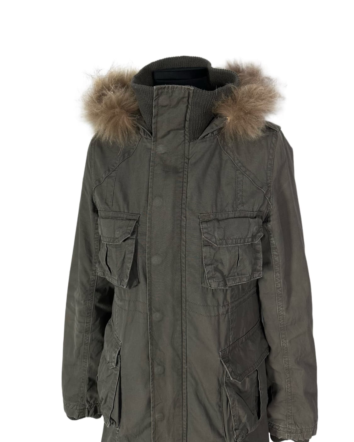 military khaki fur hood jacket 상품이미지3