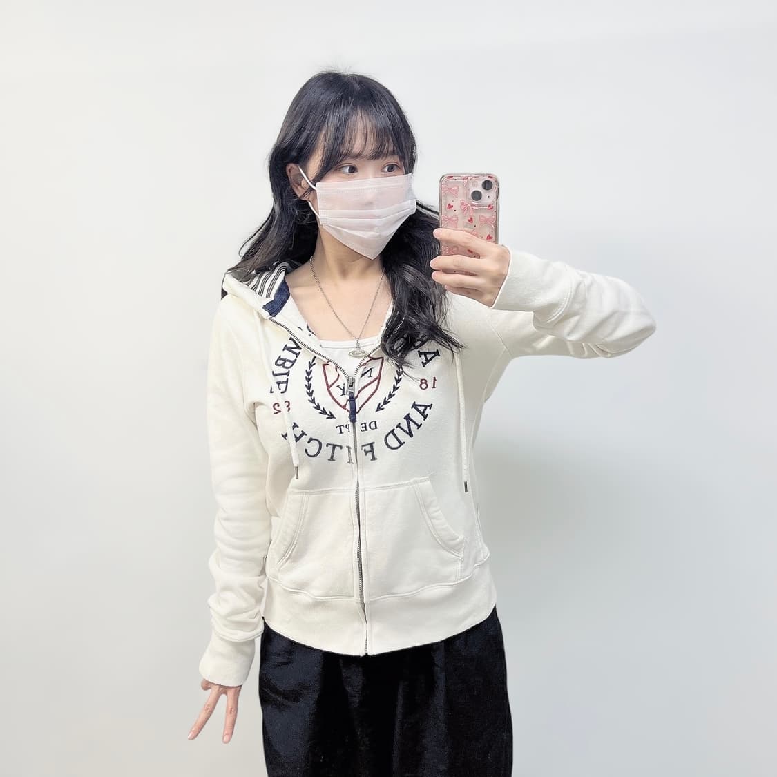 아베크롬비 아치 로고 후드집업 화이트 상품이미지1