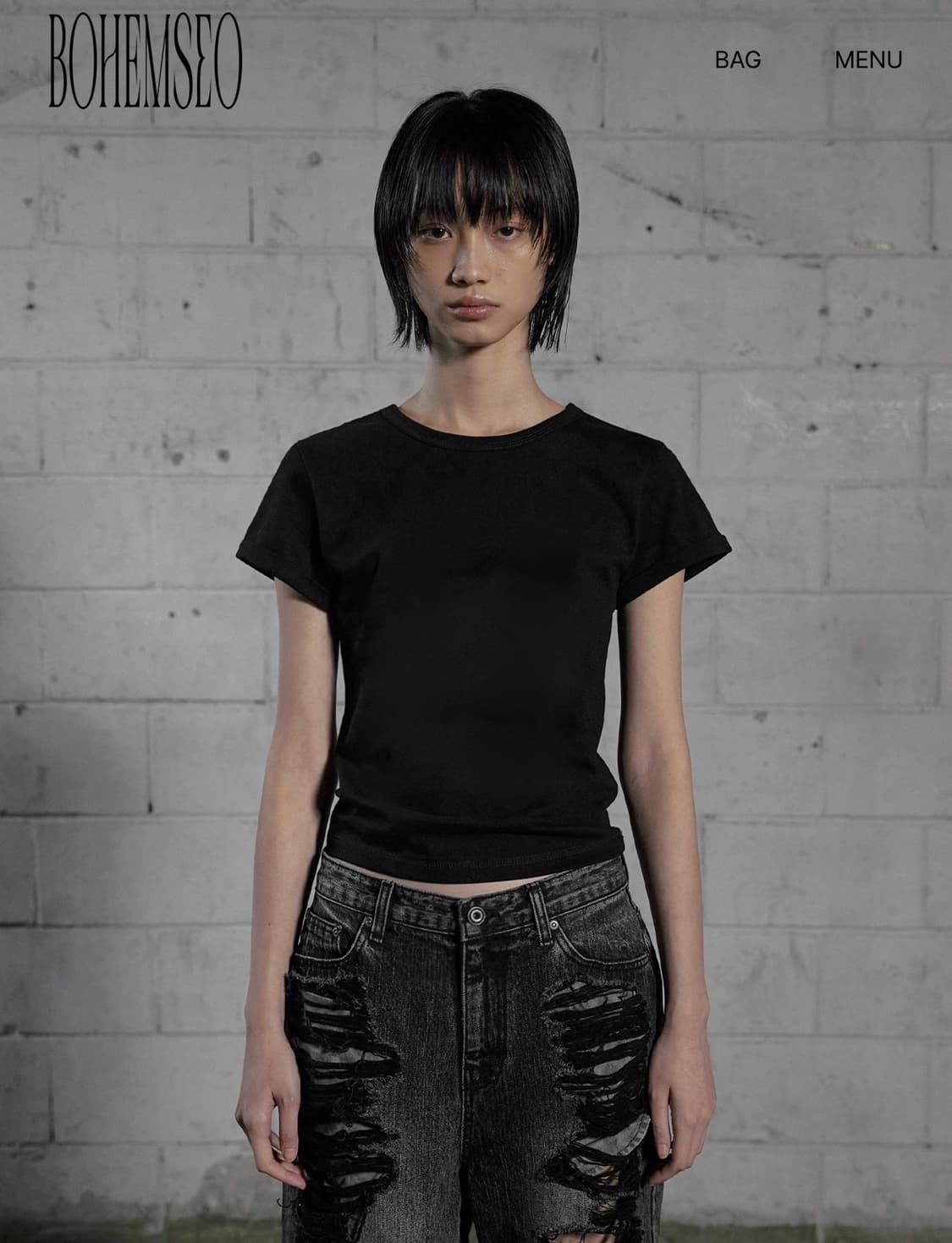보헤미안서울 BASIC ROLL-UP T, BLACK 상품이미지1