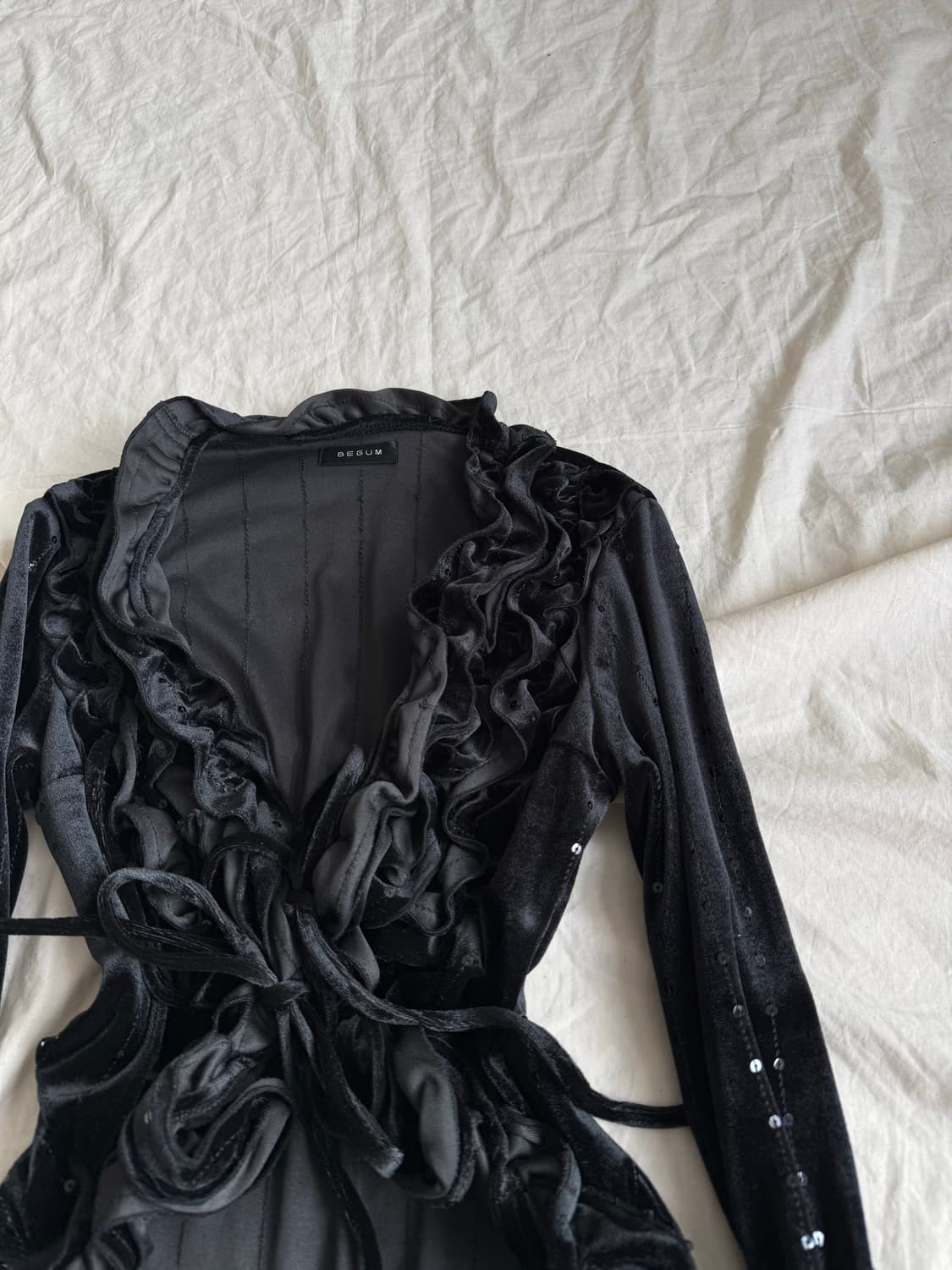 고스로리 오리엔탈 블랙 벨벳 프릴 가디건 상품이미지3