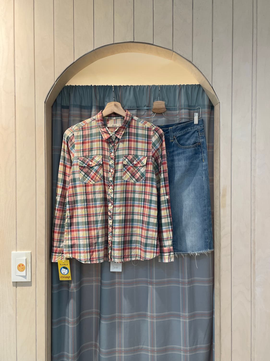 일본빈티지 셔링 체크롤업셔츠 상품이미지2