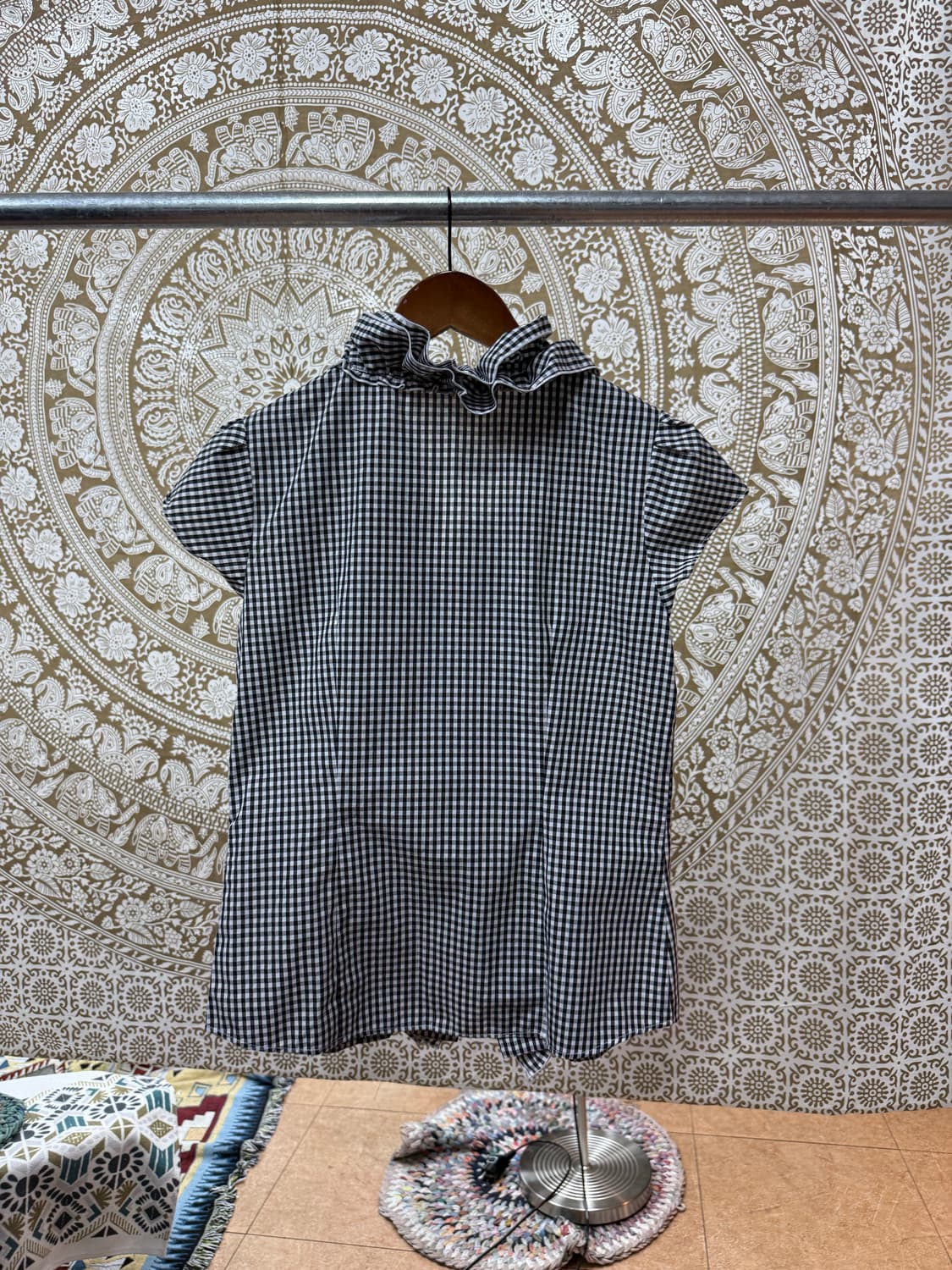 제페니즈 빈티지 셔링 체크 반소매 셔츠 (Z989) 상품이미지5