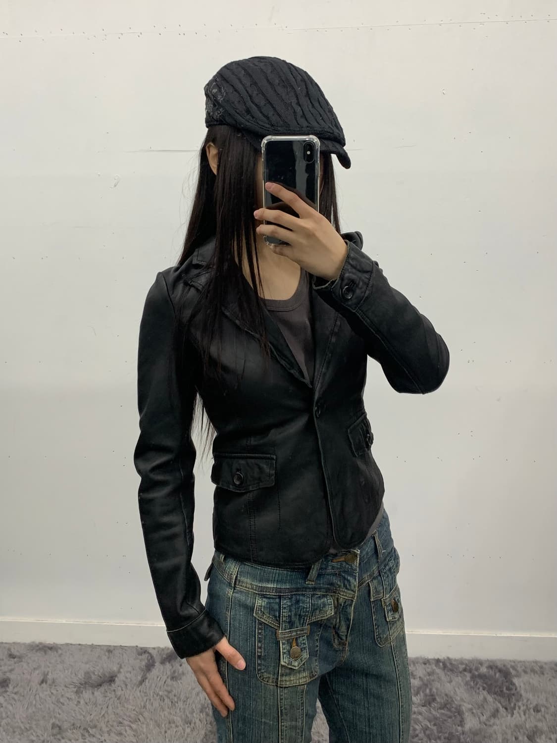 Tomboy 컷오프 카라 램스킨 레더자켓 상품이미지1