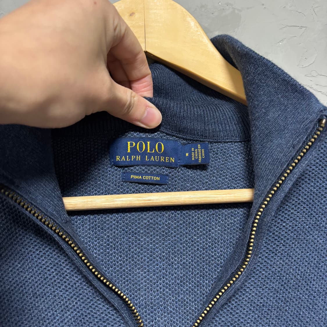 폴로 랄프로렌 신형 피마코튼 니트 반집업 네이비블루 상품이미지3