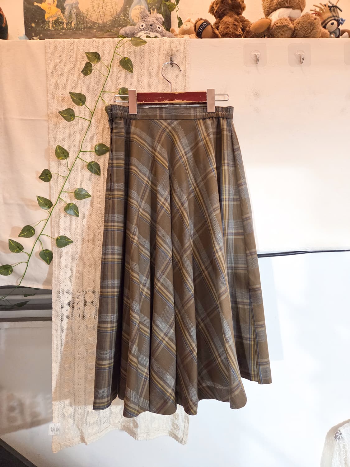 브라운 체크 울스커트 상품이미지6