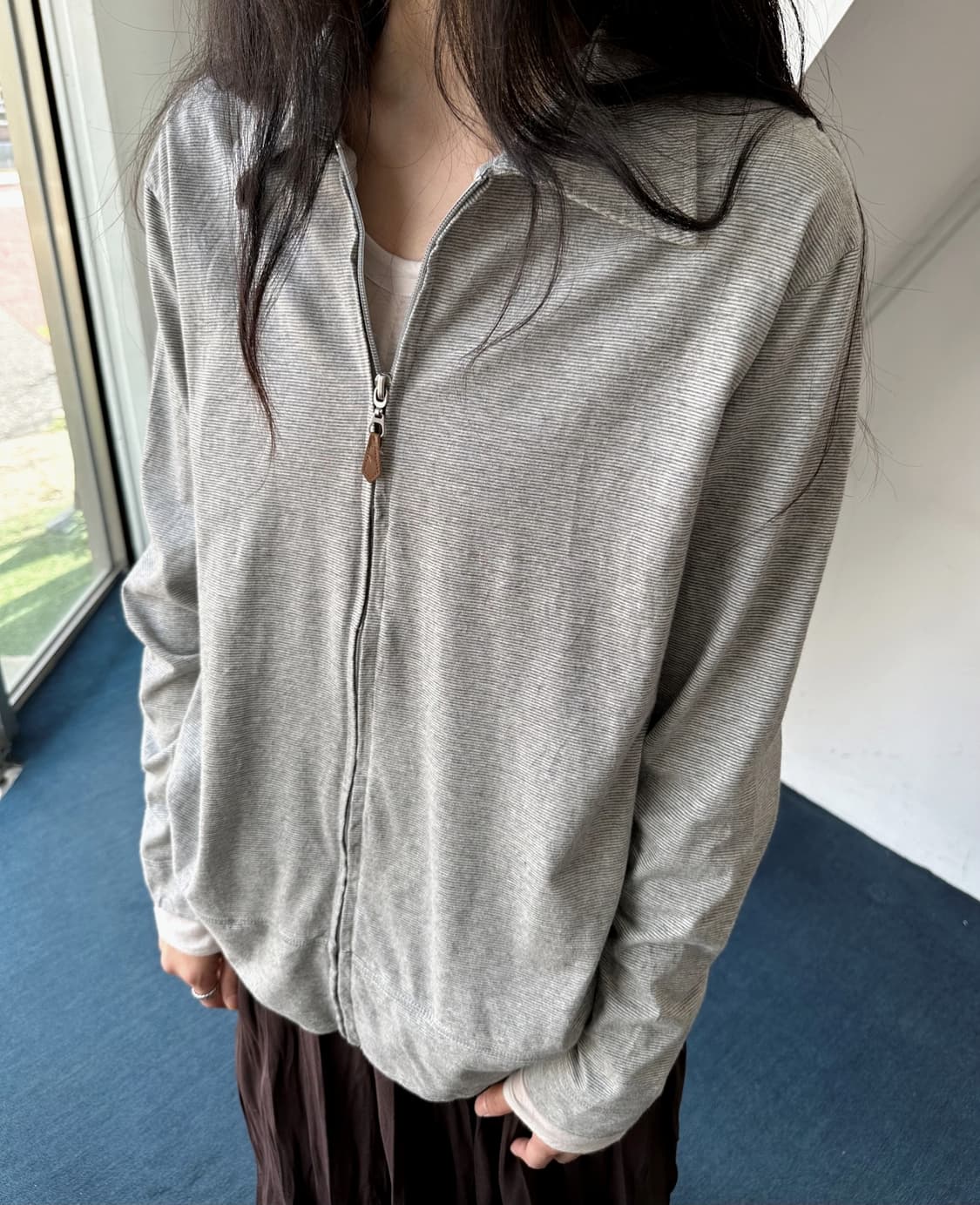 High count cotton micro stripe zip jacke 상품이미지9