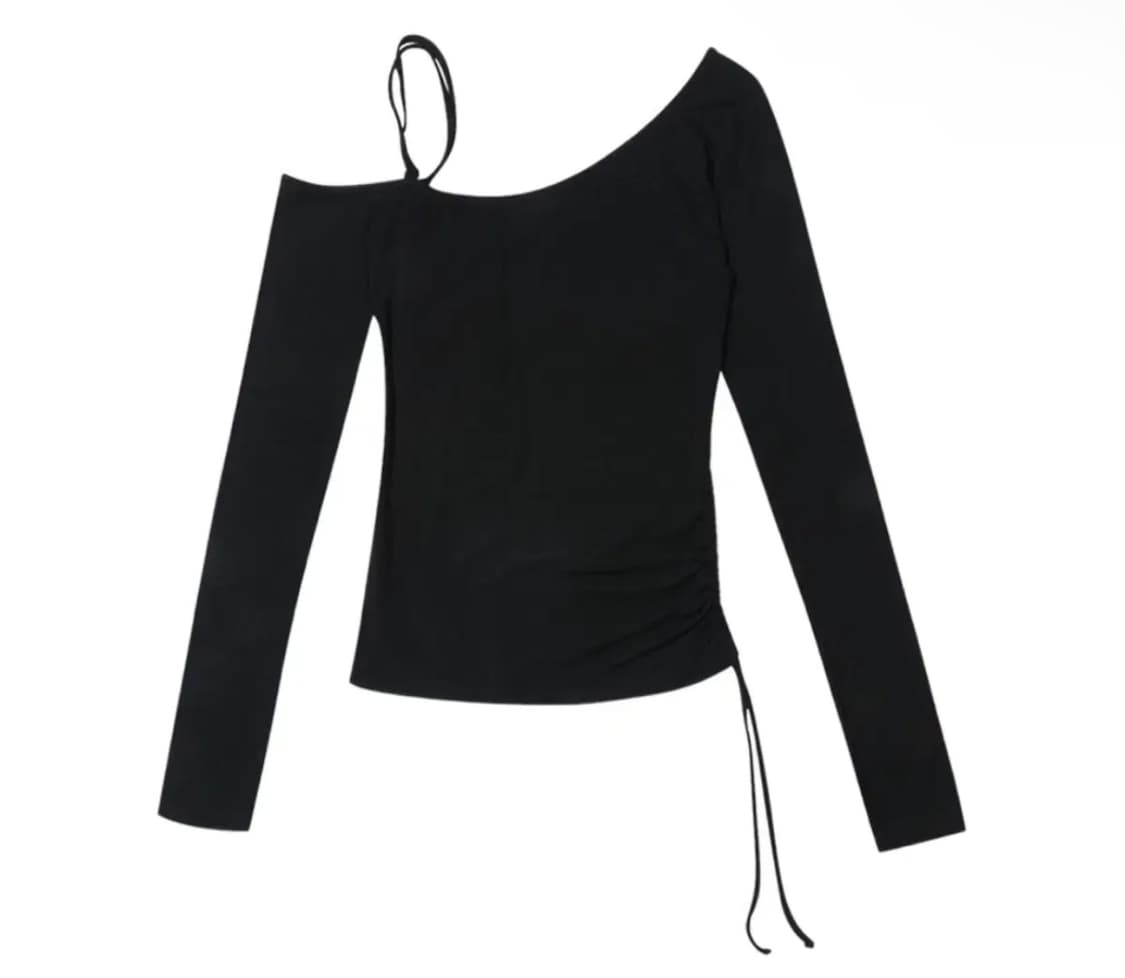 보헤미안 서울 원 숄더 스트링 티셔츠 블랙 보헴서 상품이미지2