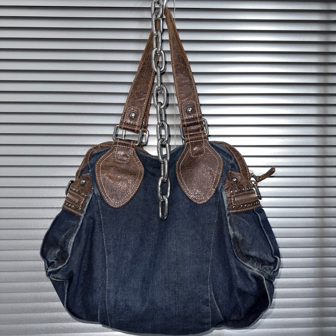 00s 빈티지 게스 XL 데님 빅 버클백 가방 상품이미지5