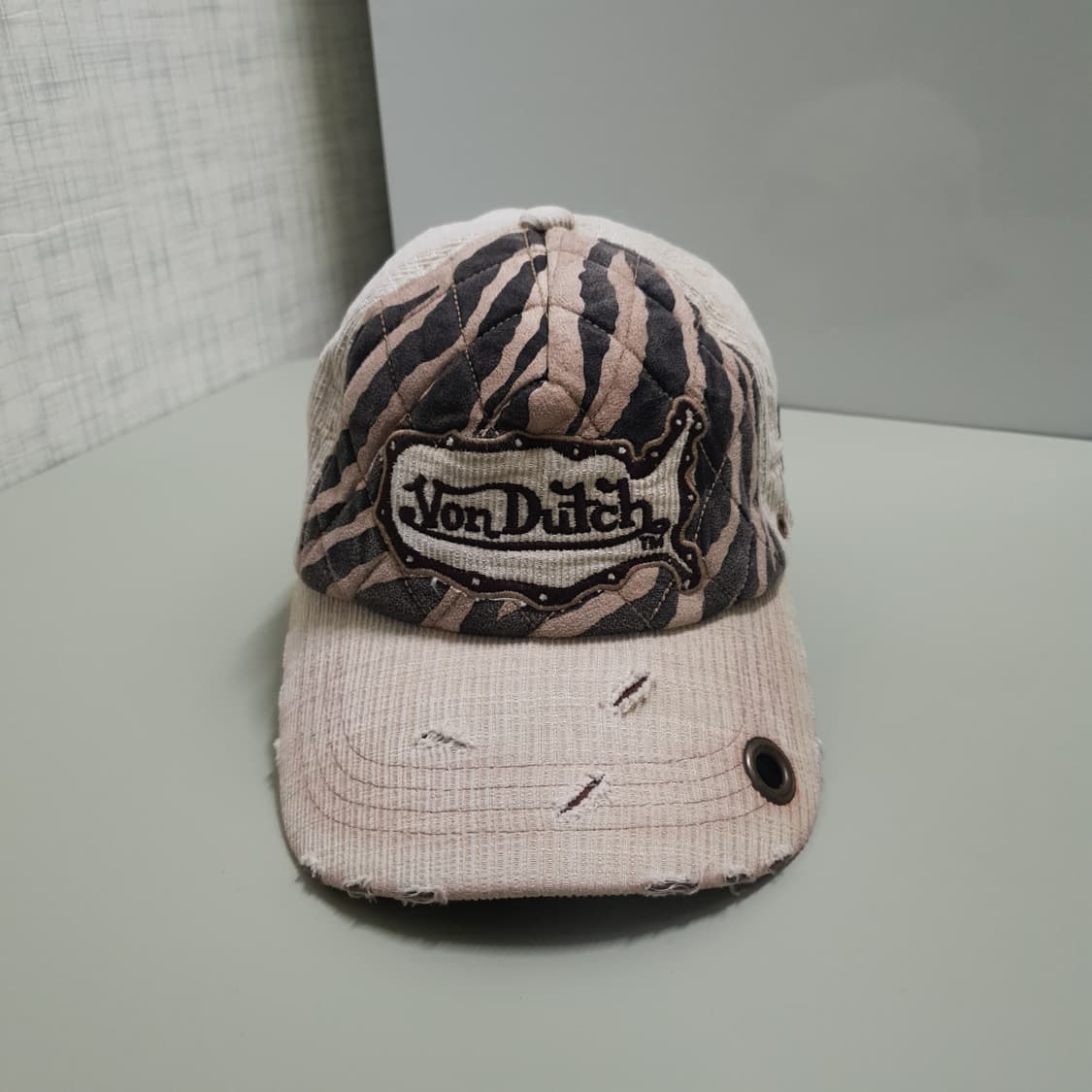 본더치 Y2K 타이거 카모 퀼티드 코듀로이 워싱 데미지 볼캡 희귀 상품이미지1