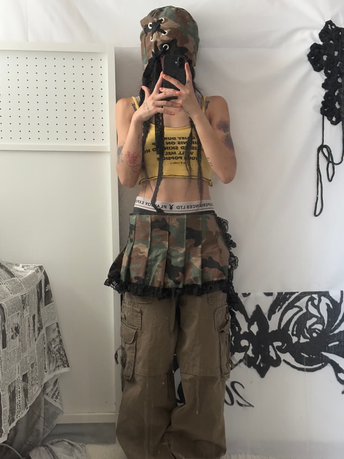 Camo lace eyelet beanie & lace Layered 상품이미지2