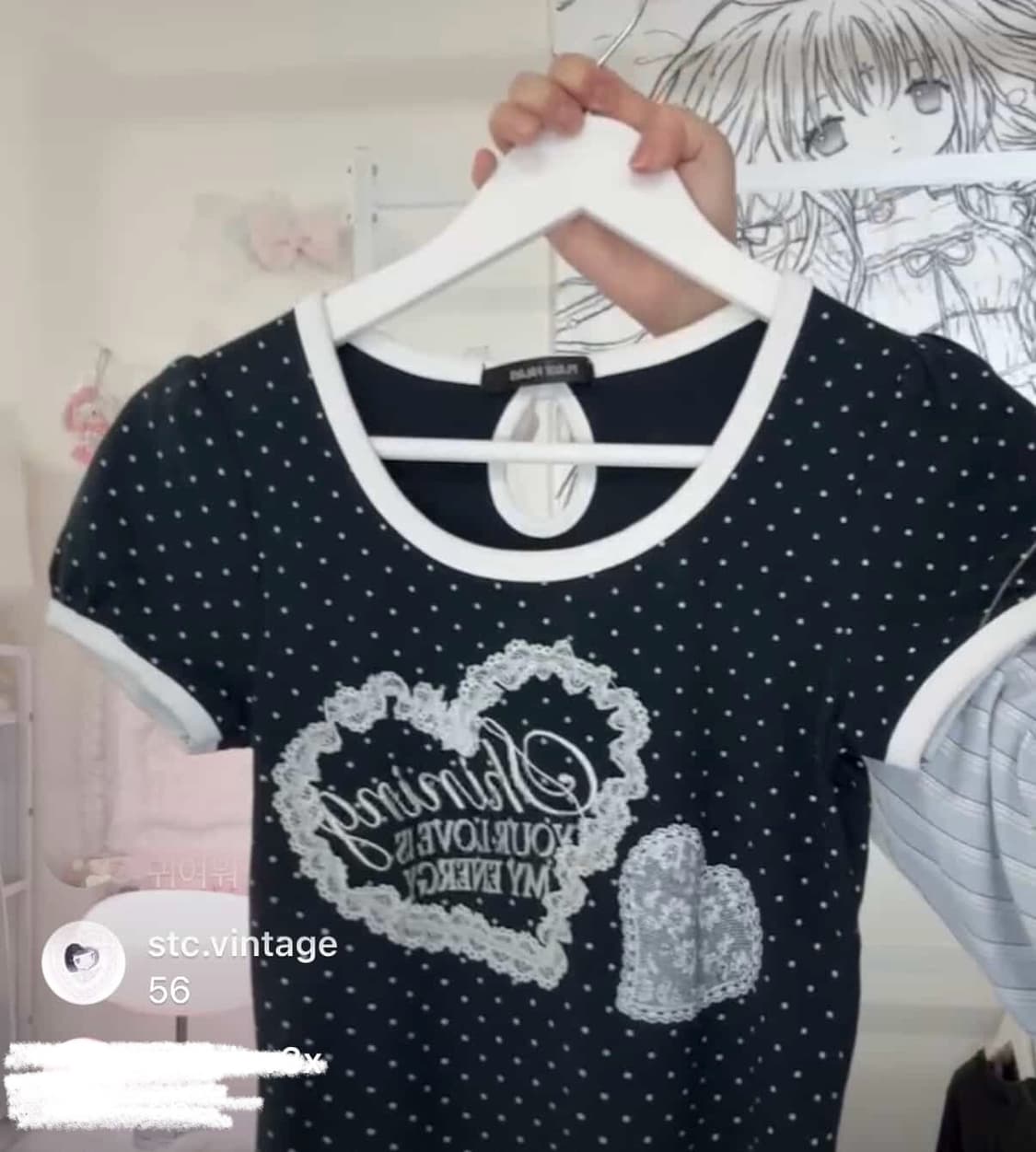 네이비 도트 레이스 하트 링거탑 반팔티 화이트 러블리 빈티지 상품이미지2