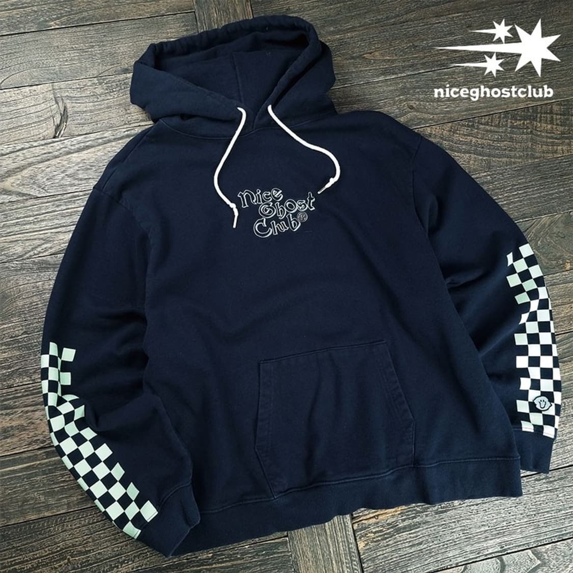 [나이스고스트클럽] 그래픽 프린팅 오버핏 후드티 네이비 M19781 상품이미지1