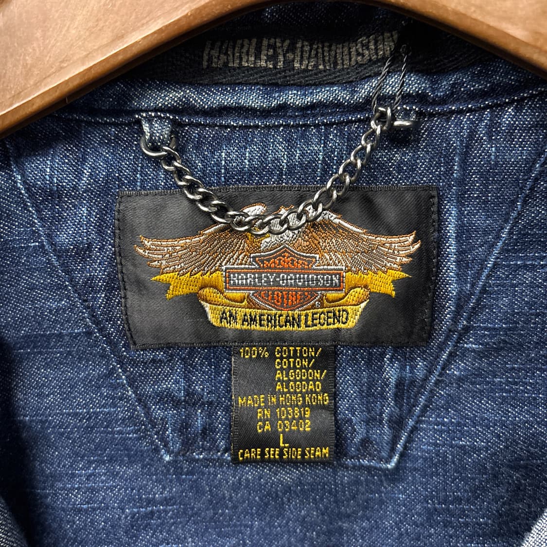 00s 할리데이비슨 내츄럴 워싱 데님 워크셔츠 로고스냅 N1252 상품이미지8