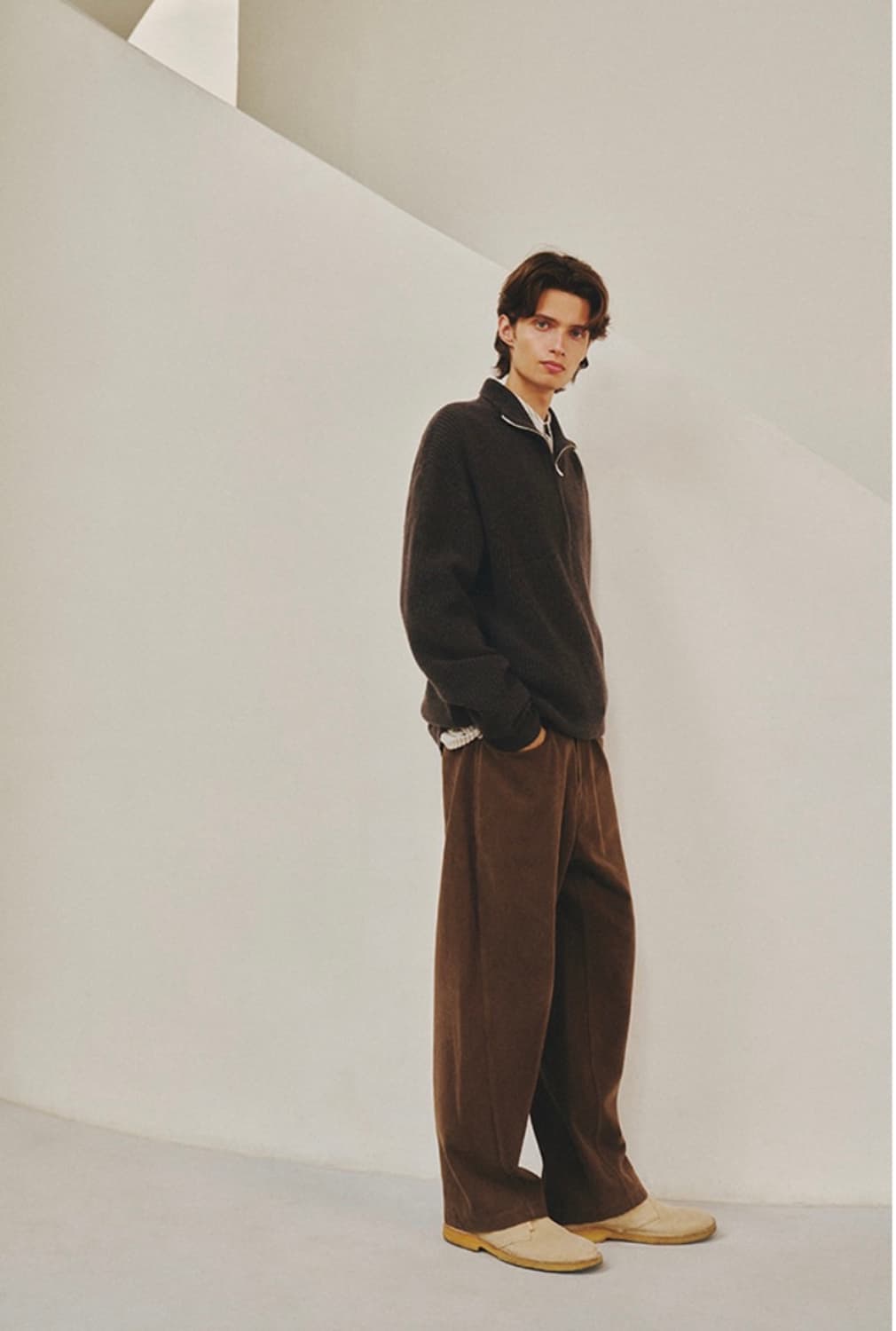 아트이프액츠 울 브라운 하프 반집업 니트 L 상품이미지6