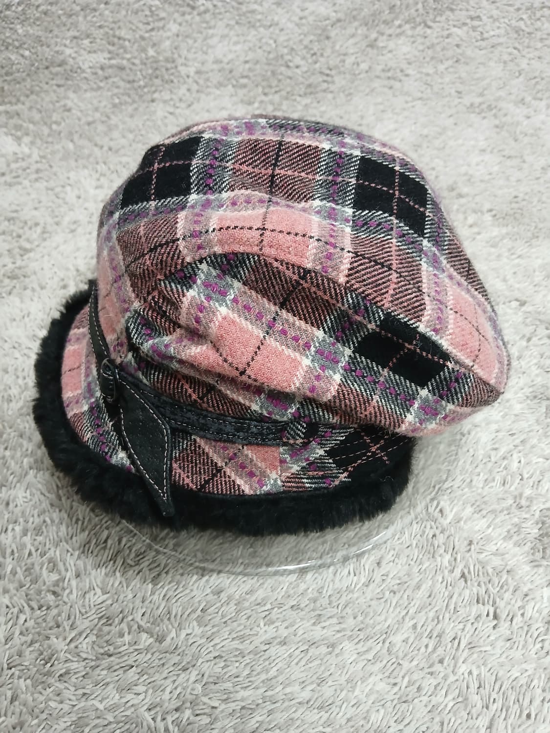  체크 살구핑크 털모자 57cm 상품이미지2