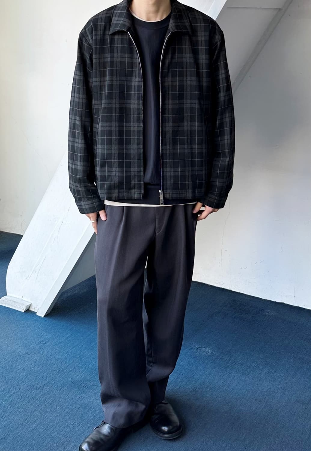 2way zip wool like design check blouson 상품이미지6