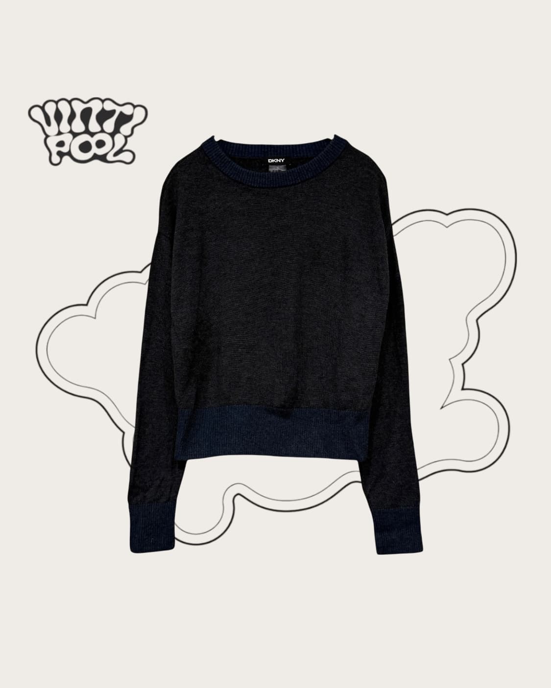 DKNY 메리노울 실크 캐시미어 블렌드 배색 크롭 니트 다크그레이 상품이미지1