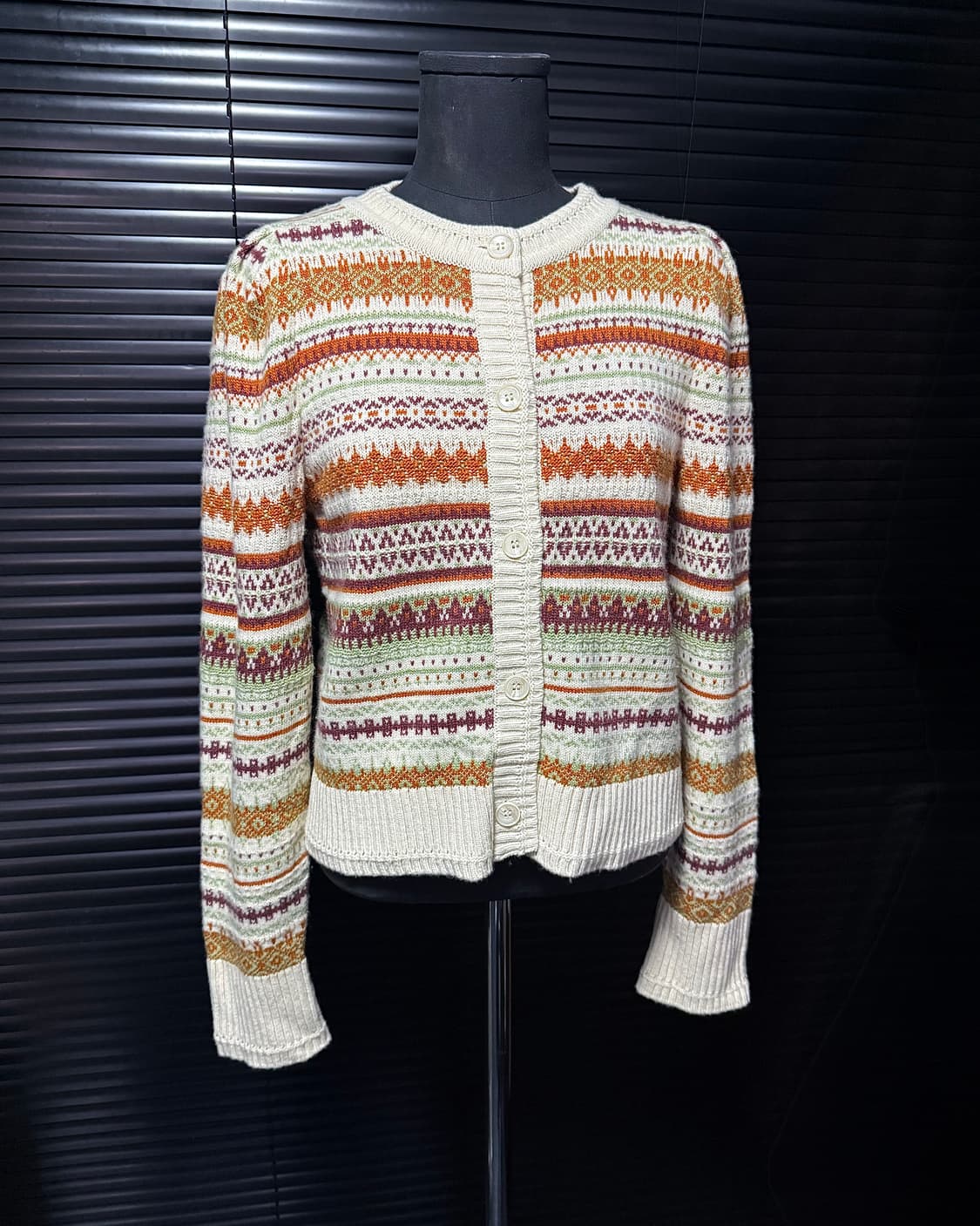 썰스데이 아일랜드 눈꽃 자가드 노르딕 코위찬 울 가디건 웨스턴 에스닉 S 상품이미지1