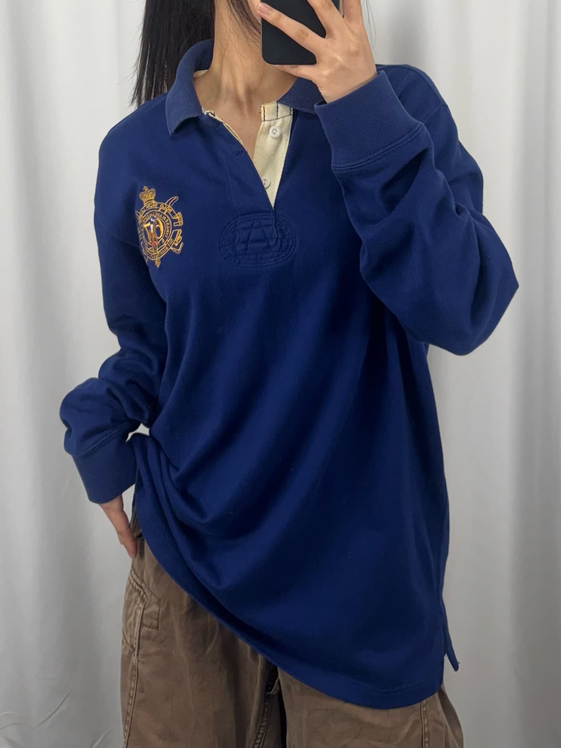 폴로 크레스트 자수 블루 긴팔 카라티 상품이미지2