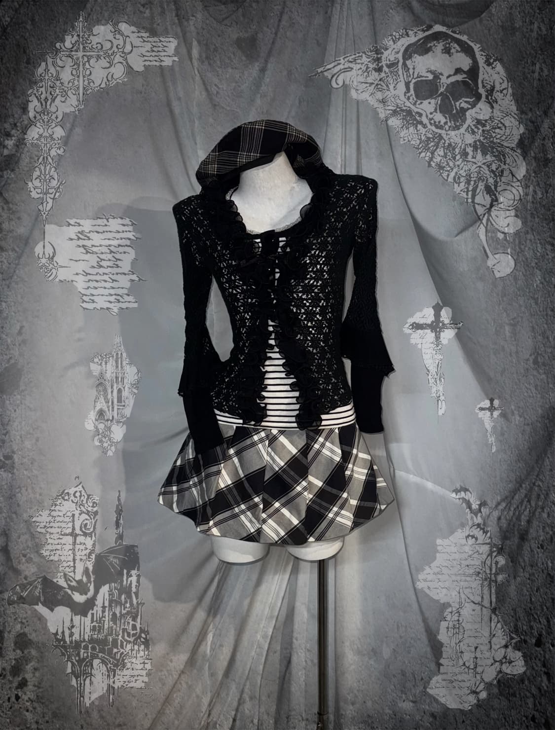 데일리 무채색 체크 유카리깔 코디세트 상품이미지1