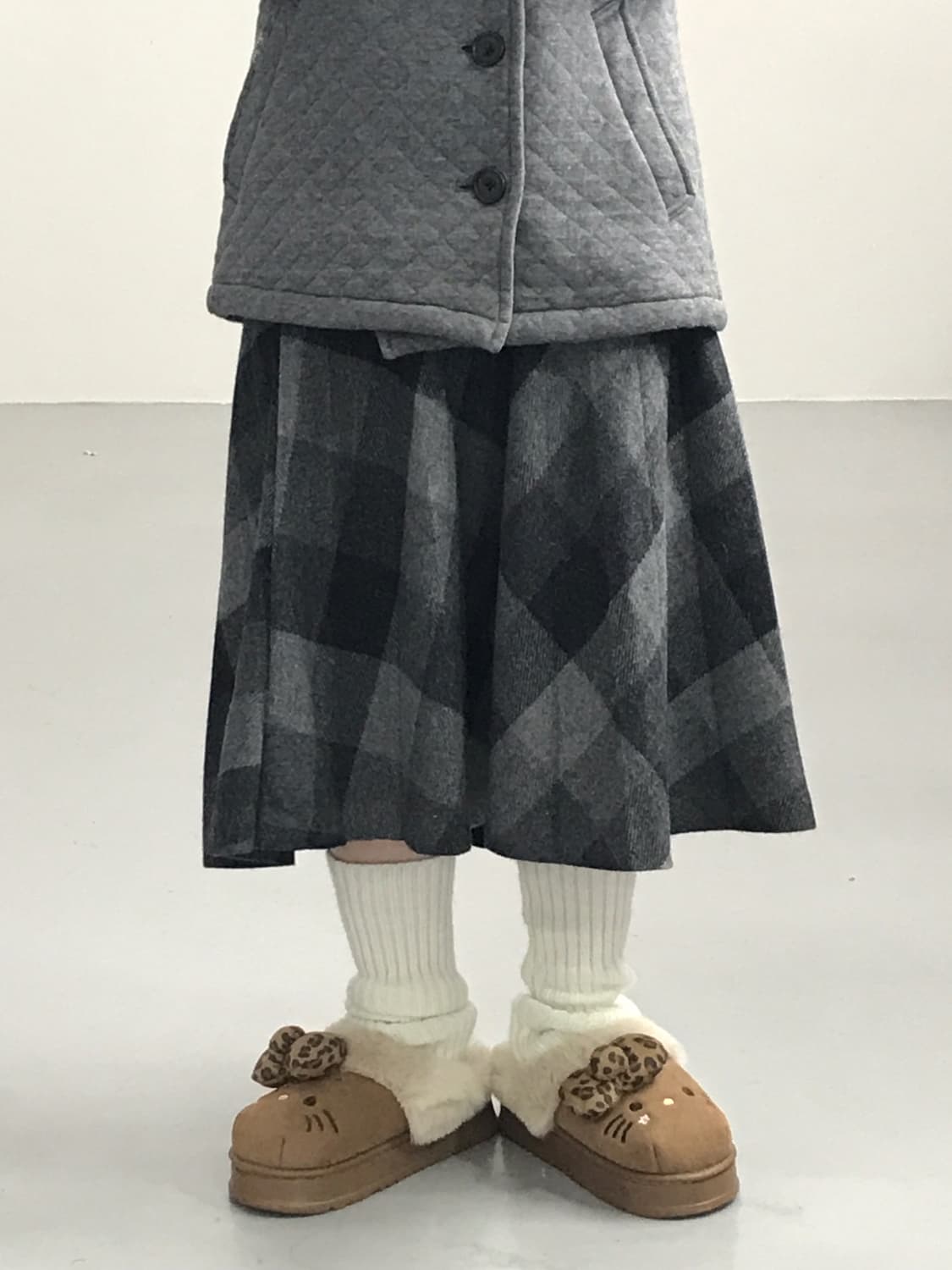 Jpn Wool Monochrome Check Midi Skirt 상품이미지1