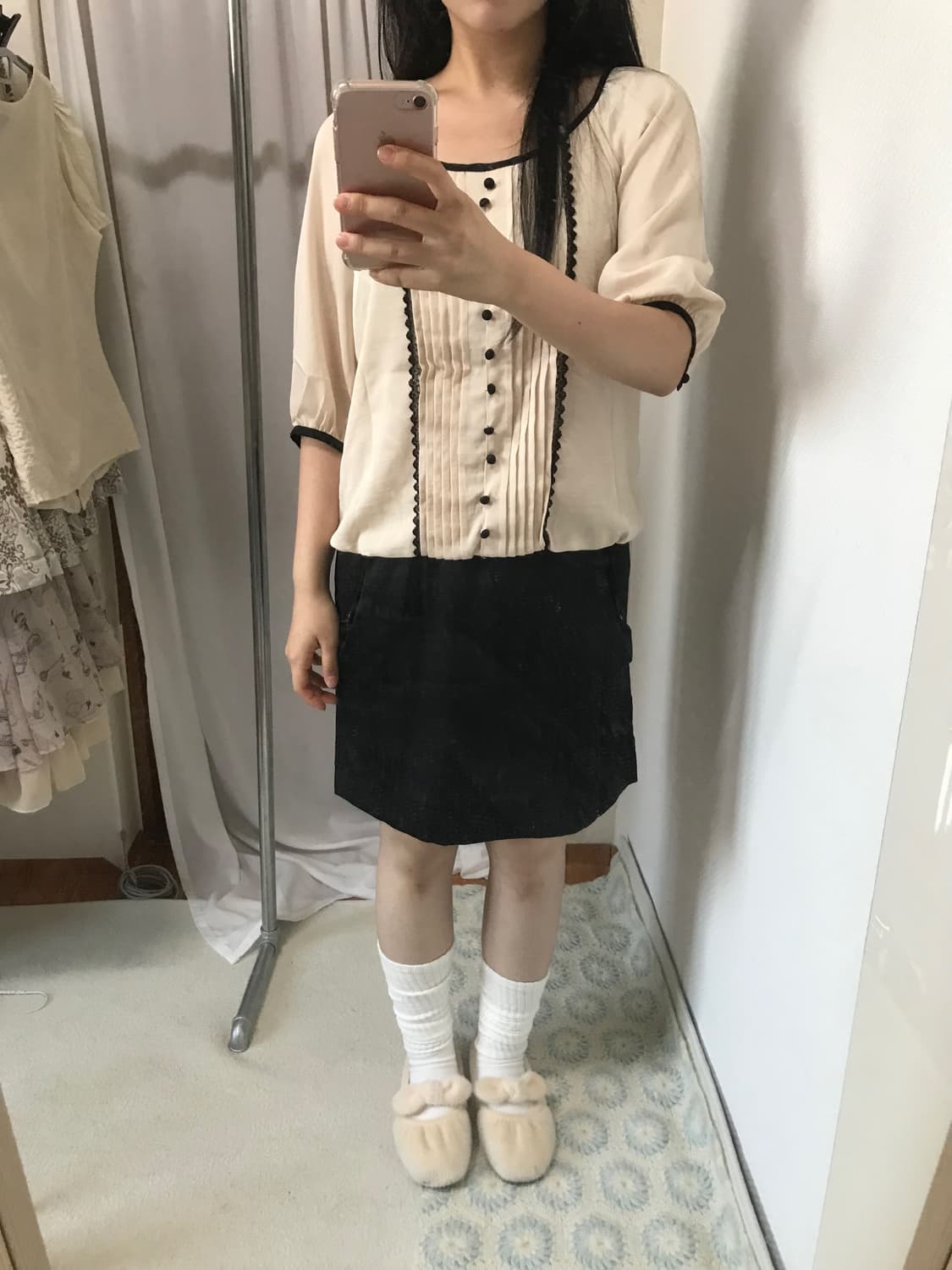 일본빈티지 블랙 리본 핀턱 원피스 상품이미지3