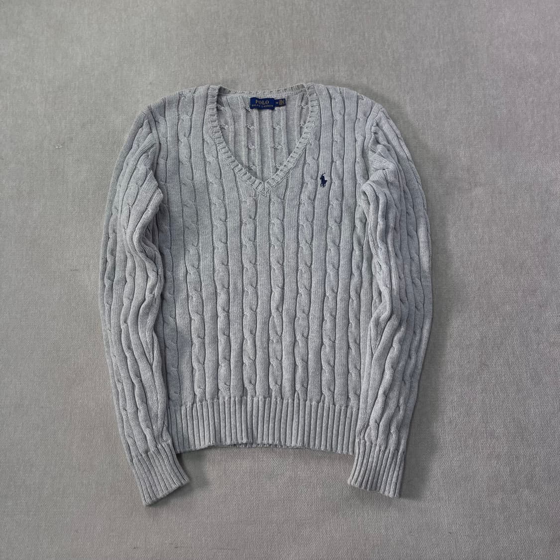 W 95 폴로랄프로렌 꽈배기 브이넥 그레이 니트 상품이미지1