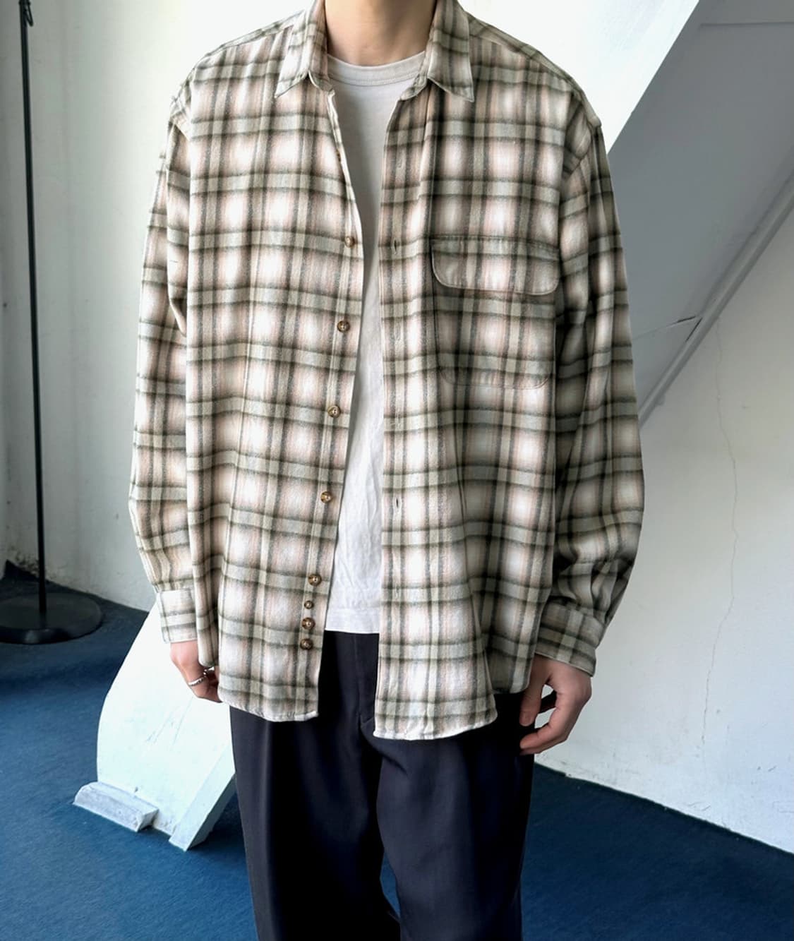 Cotton woven nel check wide shirt 상품이미지8