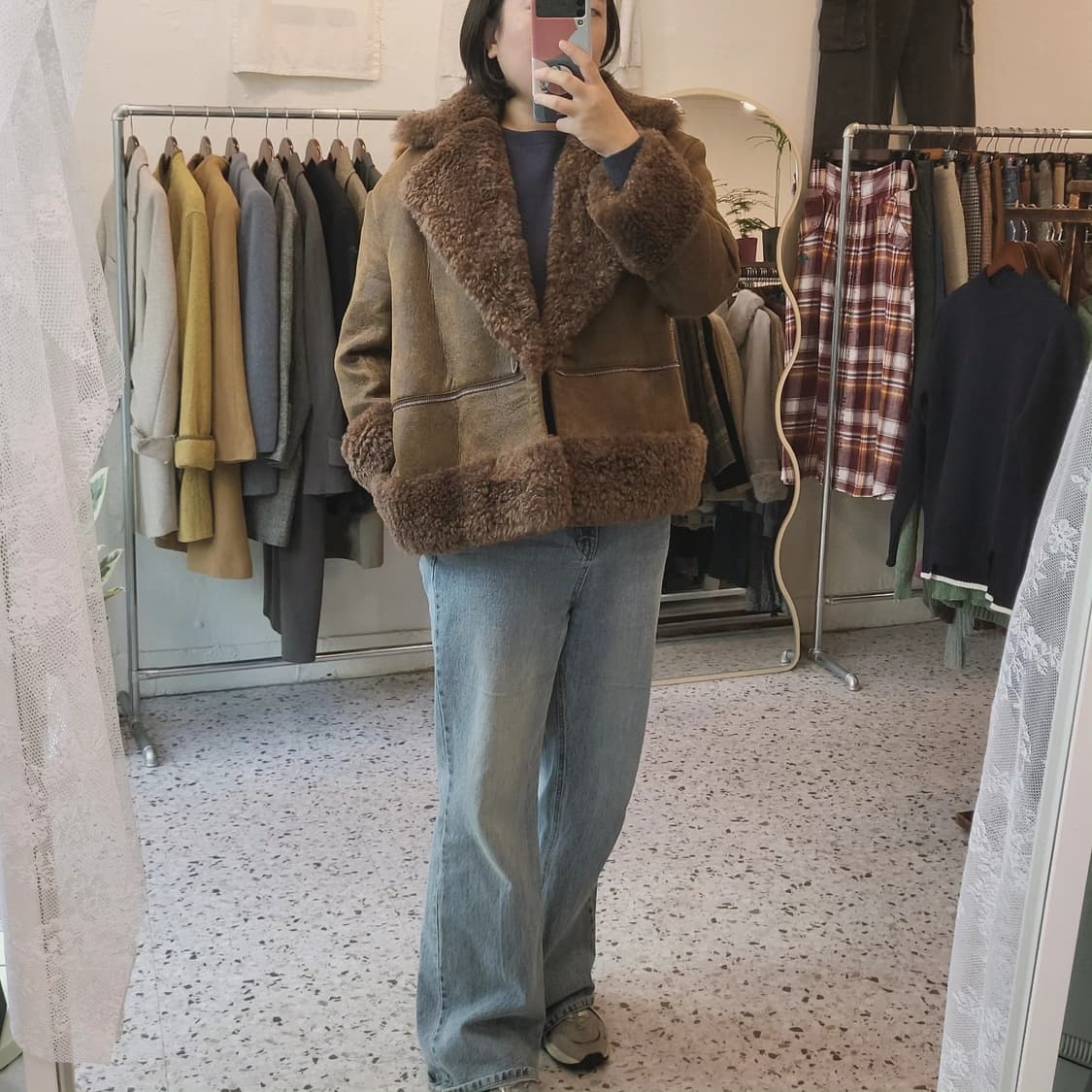 Jingzhongyue 브라운 카라 무스탕 상품이미지8