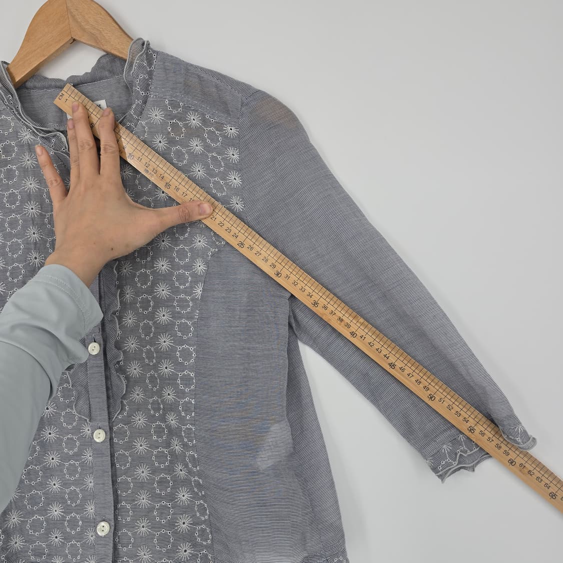 일본 빈티지 자수 블라우스 스트라이프 7부 상품이미지7