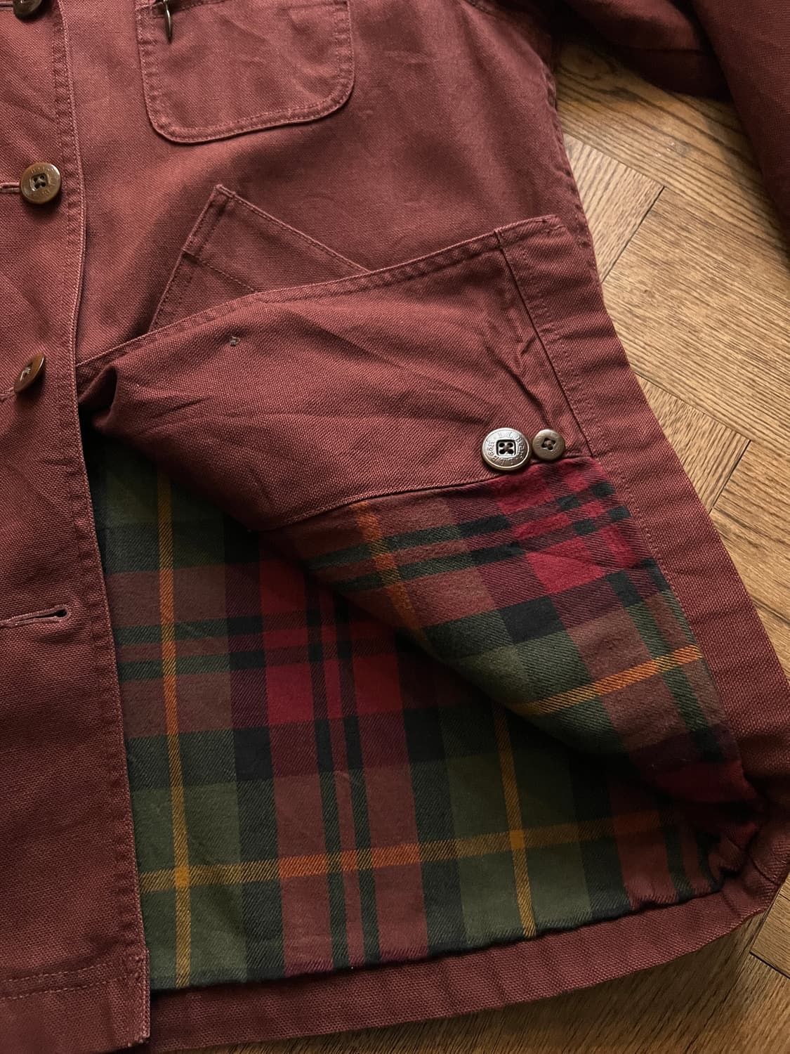 [M]엘엘빈 USA 체크 라이닝 버건디 캔버스 헌팅 자켓 상품이미지6