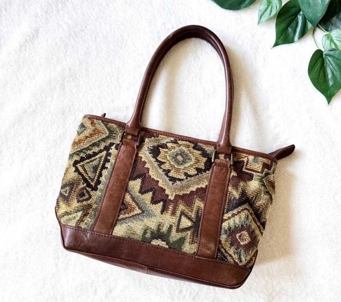 엘엘빈 빈티지 태피스트리 레더 토트백 90s 28cm 너비 상품이미지1