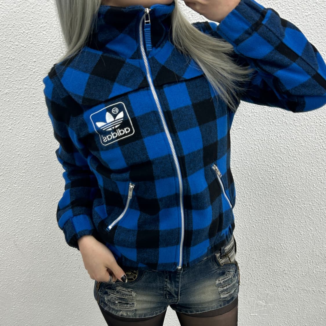 아디다스 블루 타탄체크 울 자켓 95 상품이미지2