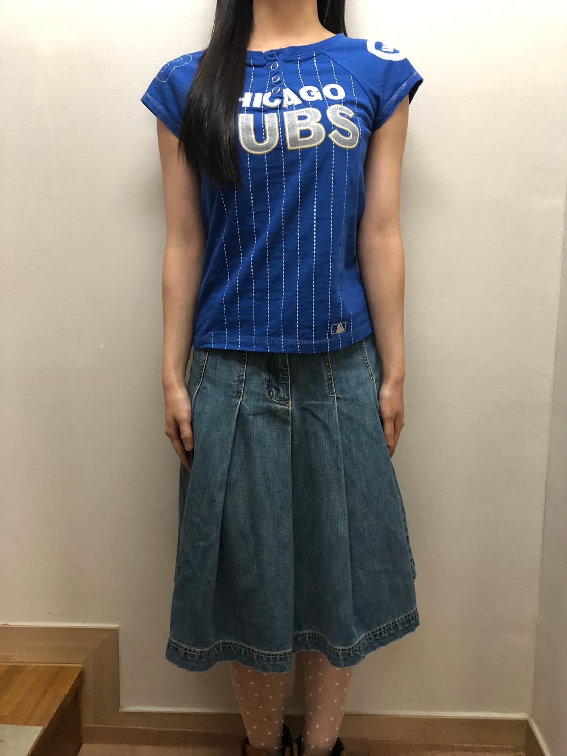 빈티지 mlb 블루 스트라이프 티셔츠 상품이미지7