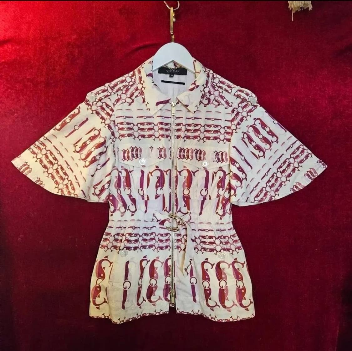 구찌(GUCCI) 실크 집업 카라넥 벨티드 자켓 38 상품이미지1