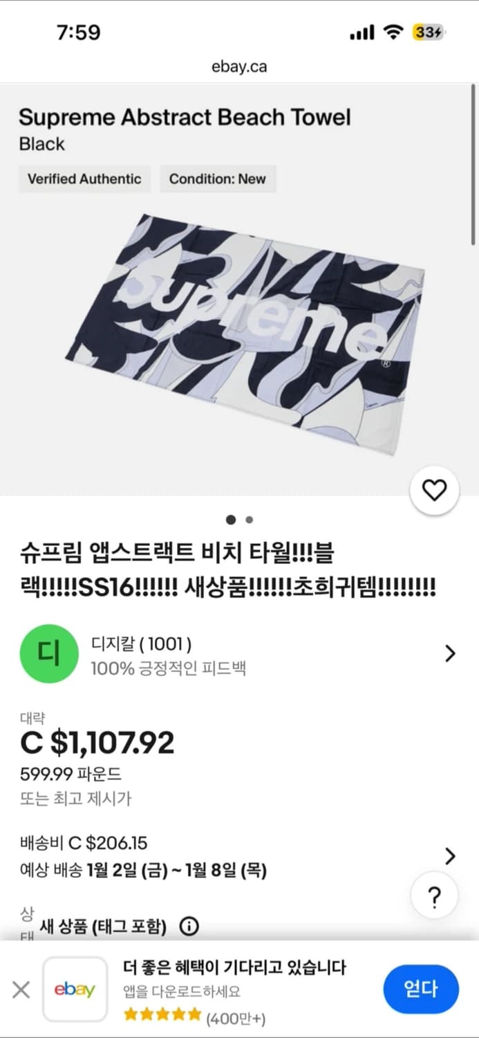 슈프림 Supreme 추상화 그래픽 비치타올 상품이미지7