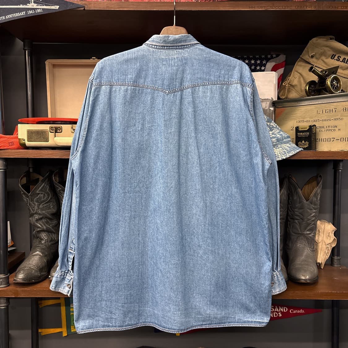 90s 리바이스 메탈버튼 웨스턴 요크 워싱 데님셔츠 N1203 상품이미지2