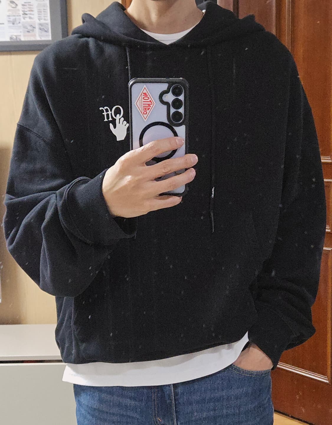 (착샷) 오프화이트 디그레이드 애로우 오버핏 후드 티셔츠 상품이미지9