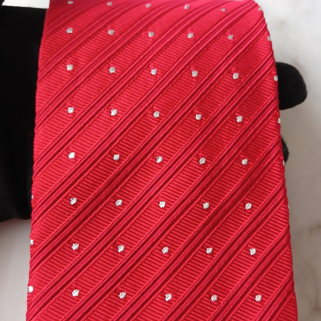 니나리치 실크 레드 마이크로 도트 넥타이 9.2cm A+등급 A18923 상품이미지6